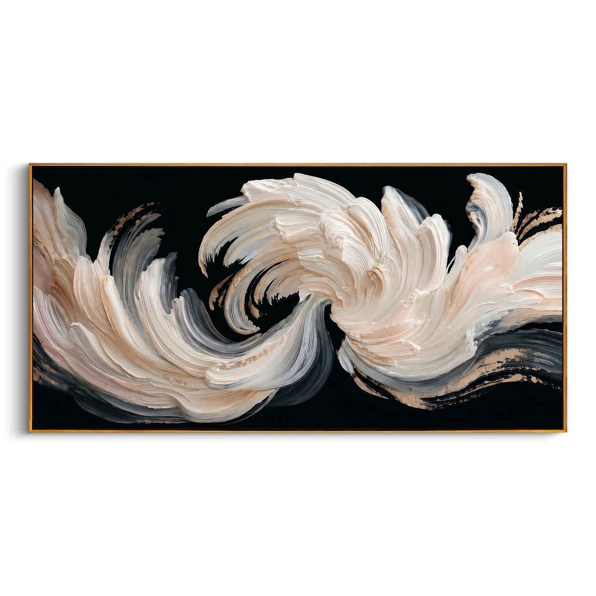 "Black White Abstract Floral Painting" - Modern Heavy Impasto Floral Abstract | Black & White Palette Knife Painting | Luxury Horizontal Wall Art #PT 742