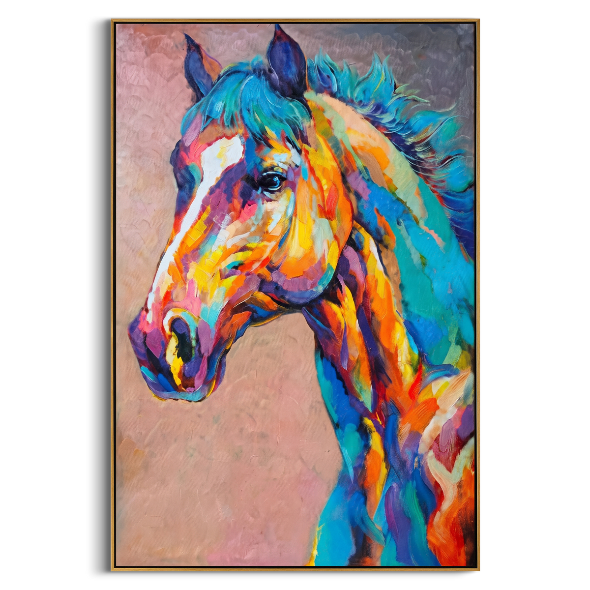 "Colorful Horse Portrait Painting" - Modern Heavy Impasto Western Animal Artwork | Blue & Orange Palette Knife Painting | Luxury Vertical Wall Art #PT 743