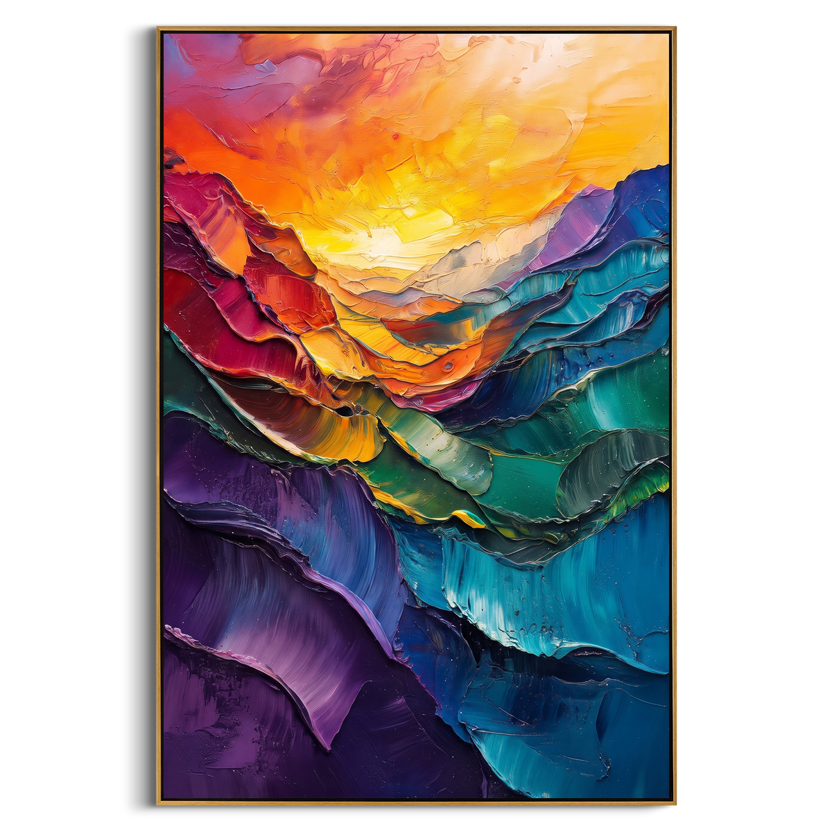 "Colorful Mountain Sunset Painting" - Modern Heavy Impasto Landscape Artwork | Orange & Blue Palette Knife Painting | Luxury Vertical Wall Art #PT 744