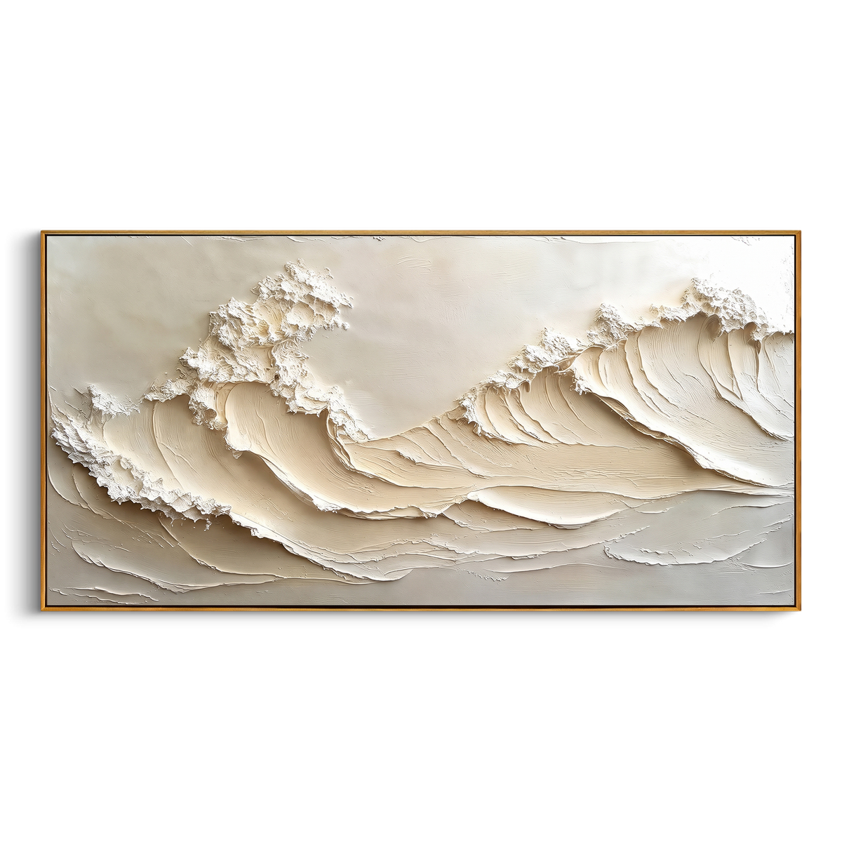 "White Ocean Wave Texture Painting" - Modern Heavy Impasto Coastal Landscape | White & Beige Palette Knife Painting | Luxury Horizontal Wall Art #PT 749