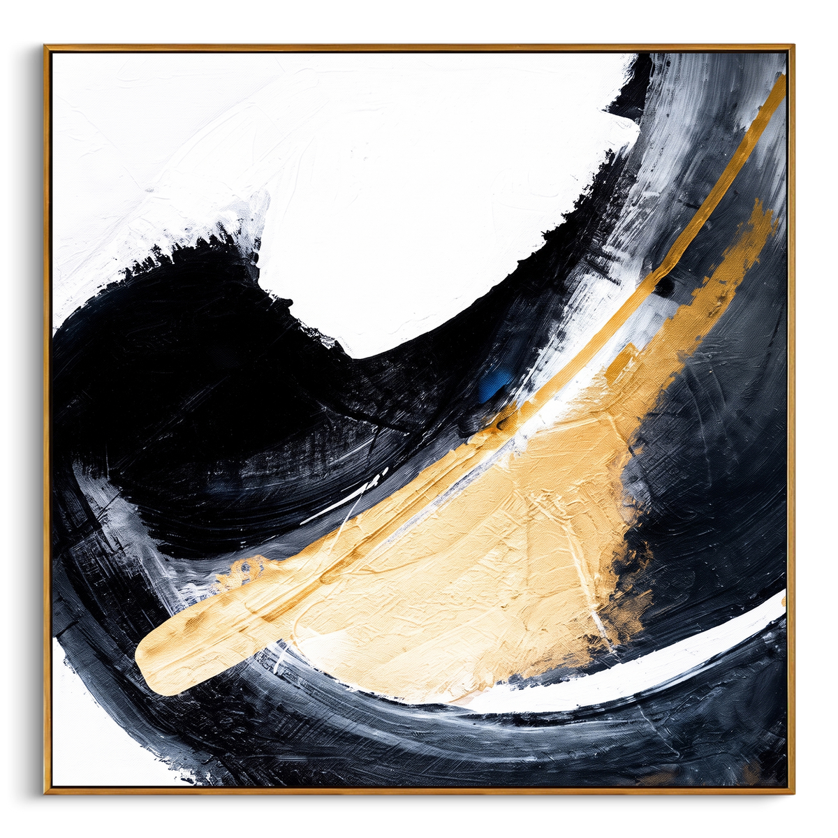 "Black White Gold Abstract Painting" - Modern Heavy Impasto Abstract Artwork | Black & White Palette Knife Painting | Luxury Square Wall Art #PT 750