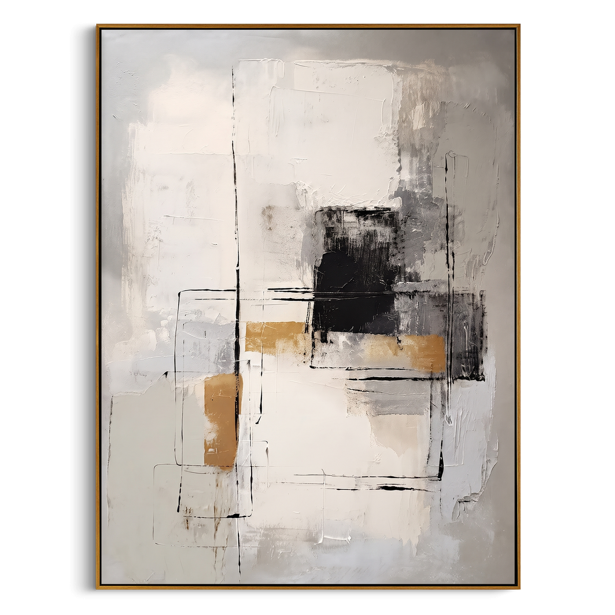"Neutral Geometric Abstract Painting" - Modern Heavy Impasto Geometric Abstract | White & Grey Palette Knife Painting | Luxury Vertical Wall Art #PT 751