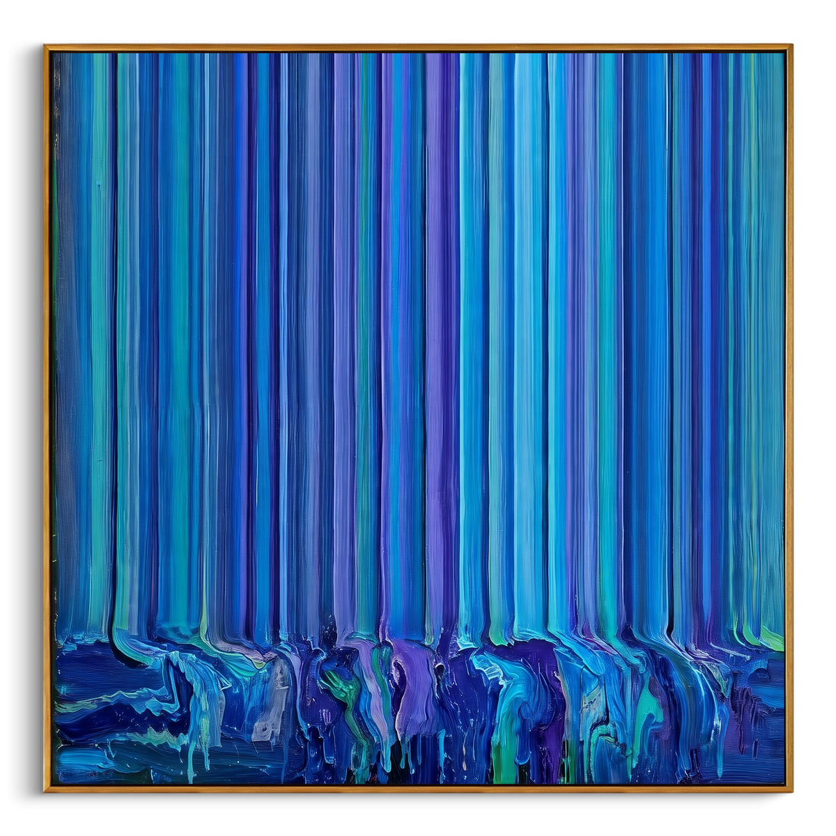 "Blue Vertical Lines Abstract Painting" - Modern Heavy Impasto Geometric Abstract | Blue & Green Palette Knife Painting | Luxury Square Wall Art #PT 752