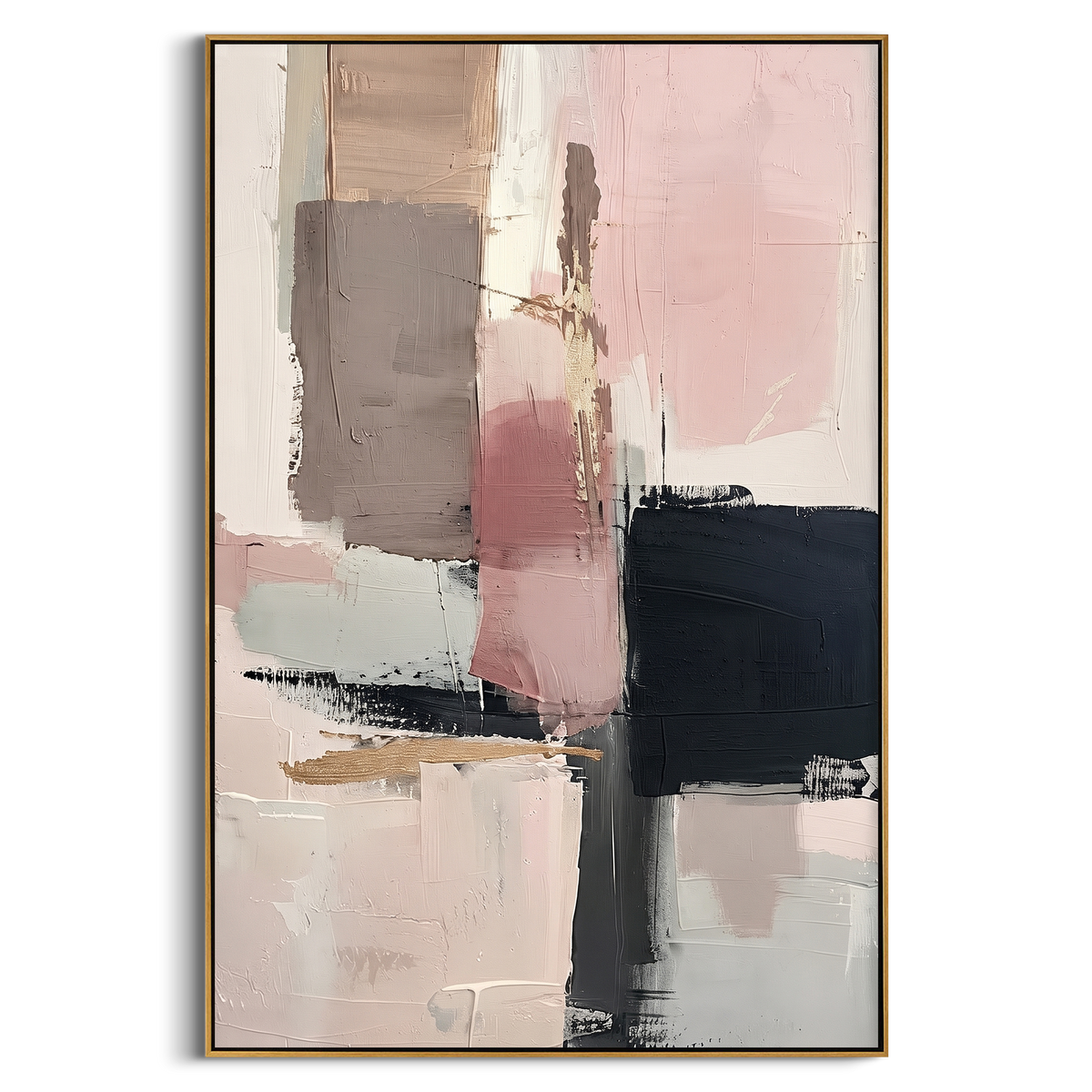 "Pink Grey Geometric Abstract Painting" - Modern Heavy Impasto Geometric Abstract | Pink & Grey Palette Knife Painting | Luxury Vertical Wall Art #PT 756