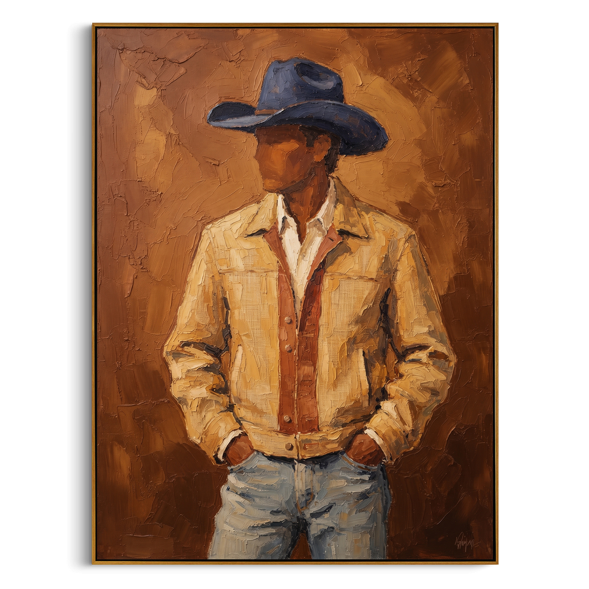 "Brown Western Cowboy Painting" - Modern Heavy Impasto Western Animal Artwork | Brown & Beige Palette Knife Painting | Luxury Vertical Wall Art #PT 768