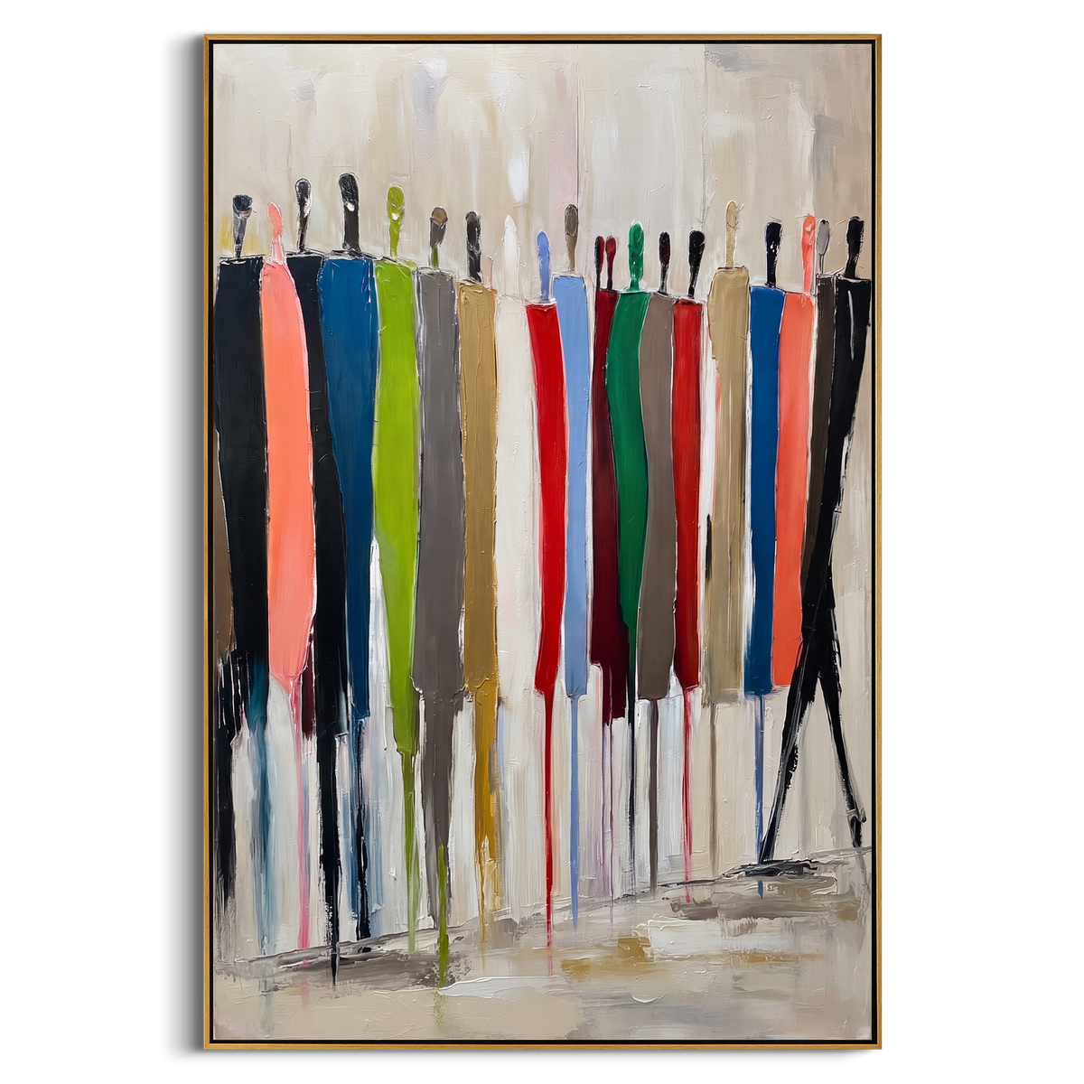 "Tall People Silhouette Painting" - Modern Heavy Impasto Abstract Artwork | White & Blue Palette Knife Painting | Luxury Vertical Wall Art #PT 783