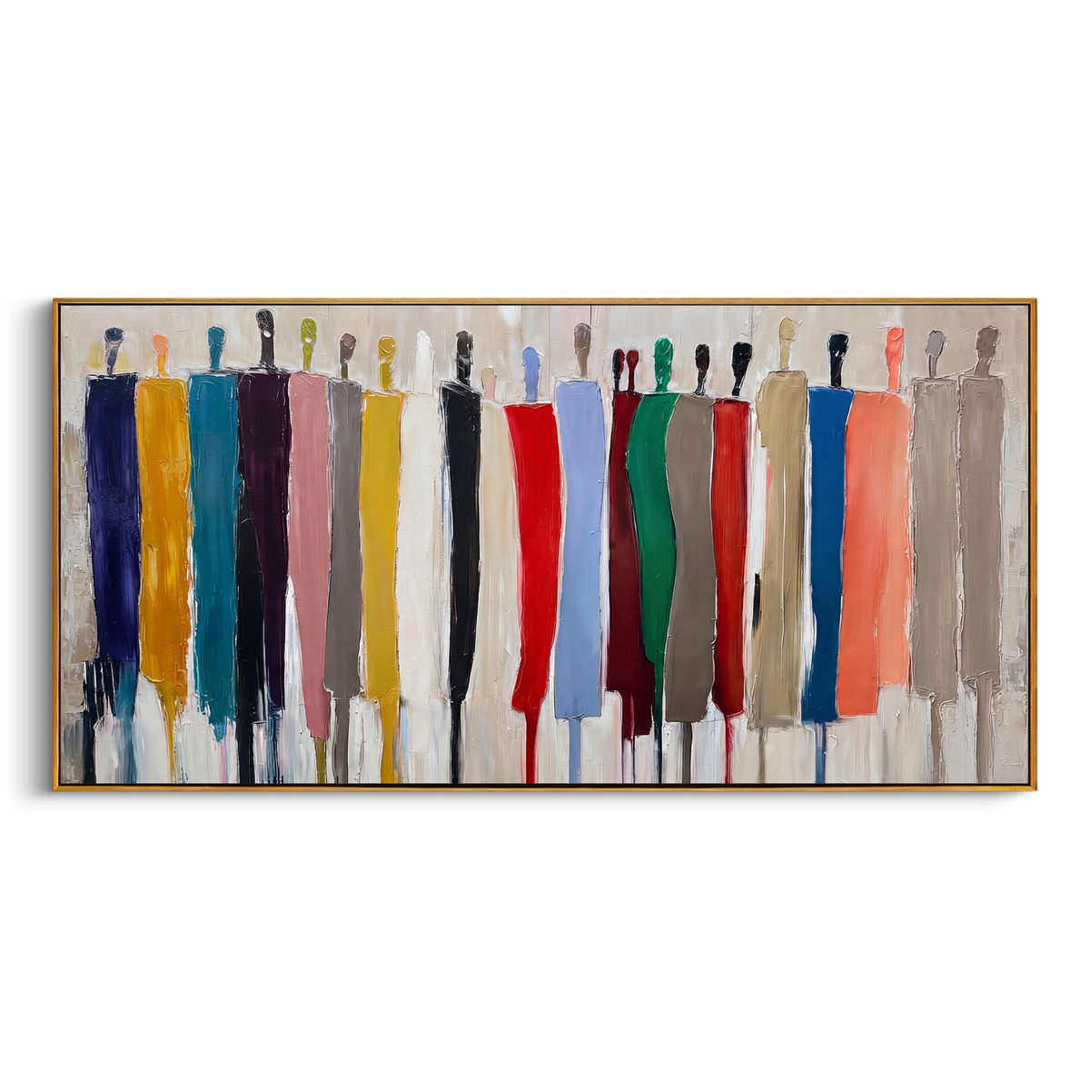"White People Silhouette Painting" - Modern Heavy Impasto Abstract Artwork | White & Blue Palette Knife Painting | Luxury Horizontal Wall Art #PT 786