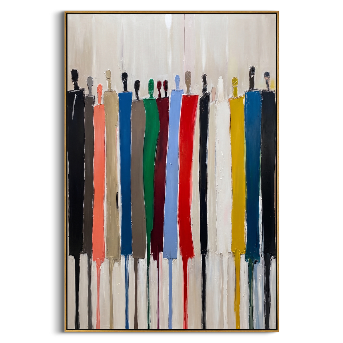 "Vertical Abstract Crowd Painting" - Modern Heavy Impasto Abstract Artwork | White & Blue Palette Knife Painting | Luxury Vertical Wall Art #PT 791