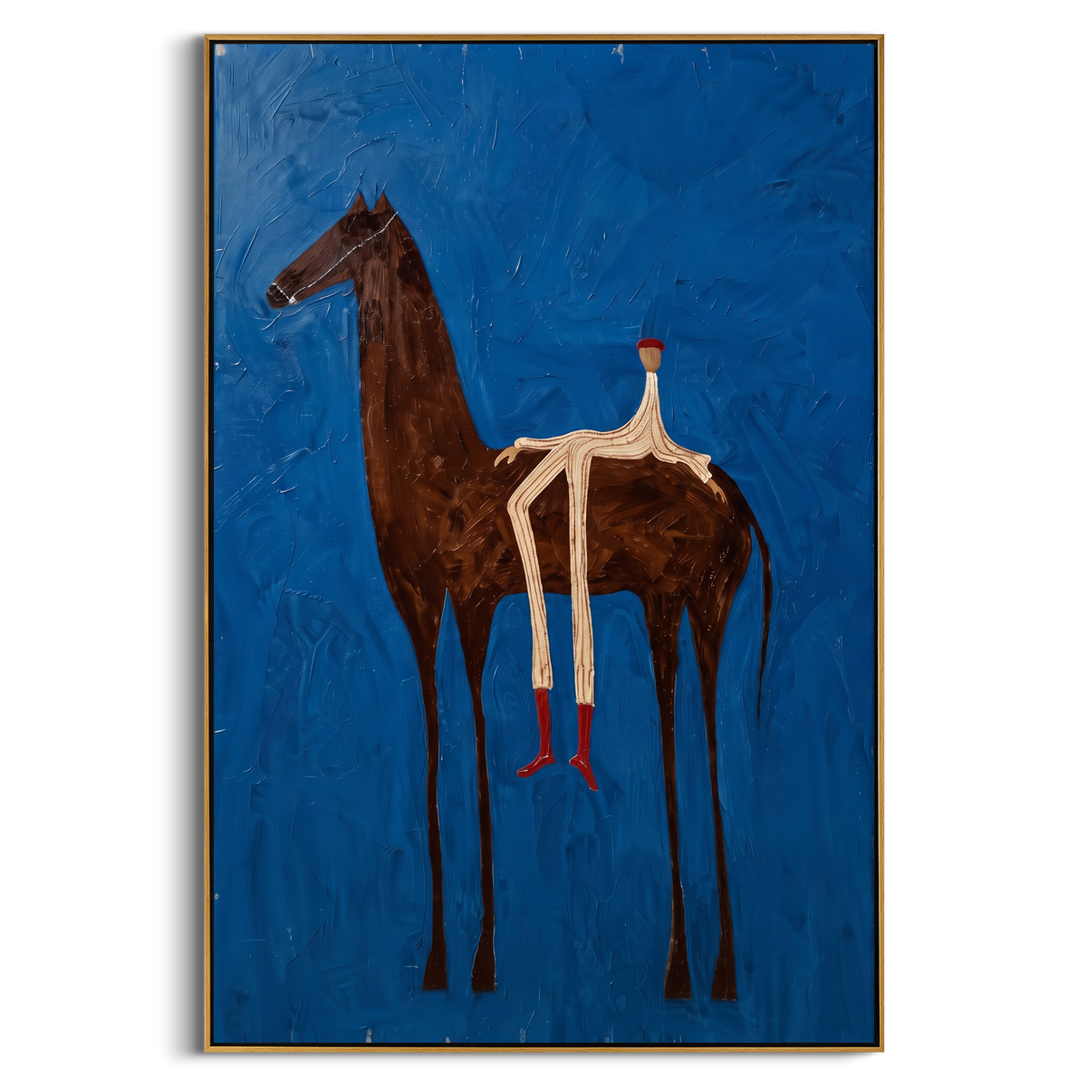 "Blue Horse Rider Painting" - Modern Heavy Impasto Western Animal Artwork | Blue & Brown Palette Knife Painting | Luxury Vertical Wall Art #PT 796