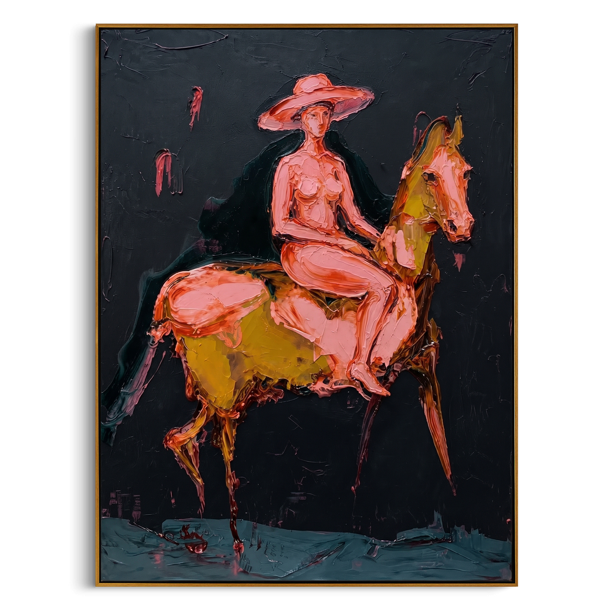 "Dark Galloping Rider Painting" - Modern Heavy Impasto Western Animal Artwork | Black & Brown Palette Knife Painting | Luxury Vertical Wall Art #PT 802