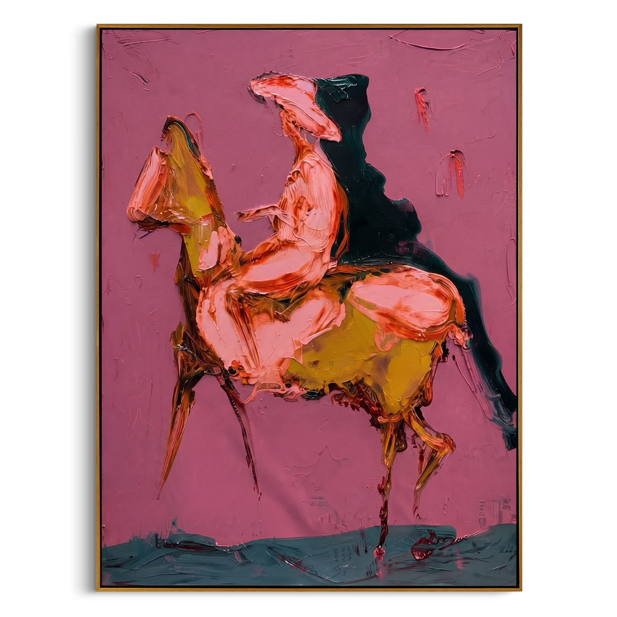 "Pink Abstract Equestrian Painting" - Modern Heavy Impasto Western Animal Artwork | Pink & Brown Palette Knife Painting | Luxury Vertical Wall Art #PT 808