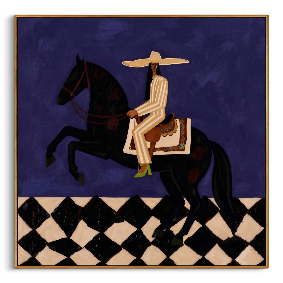 "Blue Caballero Horse Painting" - Modern Heavy Impasto Western Animal Artwork | Blue & Black Palette Knife Painting | Luxury Square Wall Art #PT 817