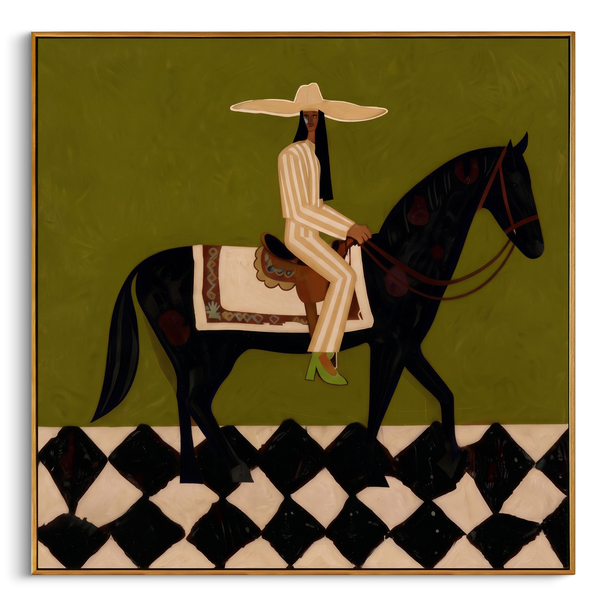 "Side View Caballero Horse Painting" - Modern Heavy Impasto Western Animal Artwork | Natural & Black Palette Knife Painting | Luxury Square Wall Art #PT 820