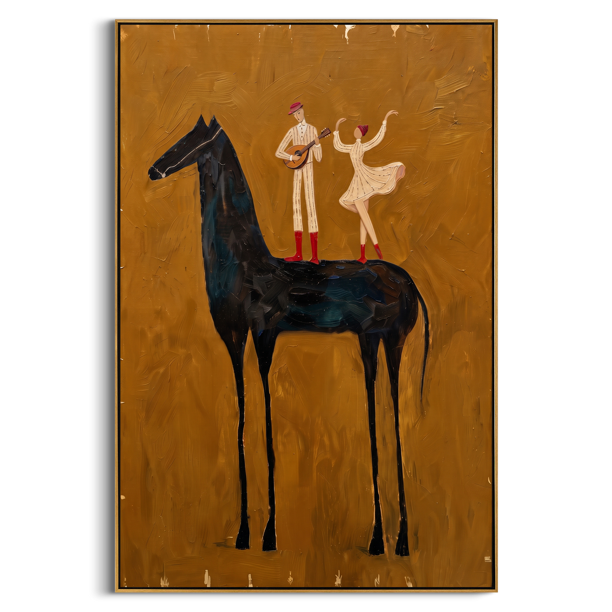 "Brown Horse Performers Painting" - Modern Heavy Impasto Western Animal Artwork | Brown & Black Palette Knife Painting | Luxury Vertical Wall Art #PT 822