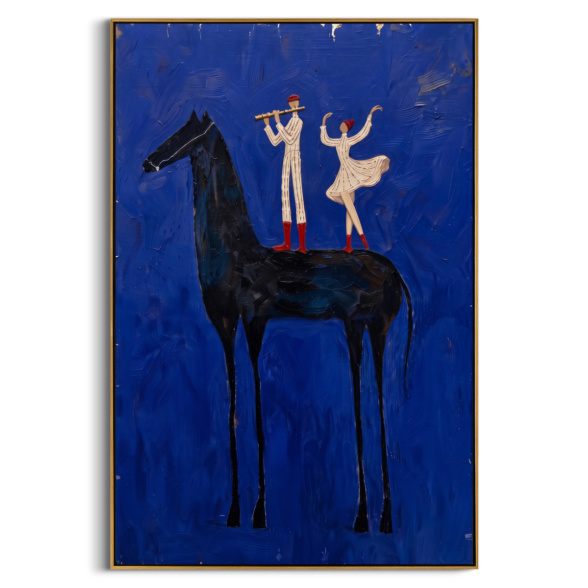 "Blue Horse Performers Painting" - Modern Heavy Impasto Western Animal Artwork | Blue & Black Palette Knife Painting | Luxury Vertical Wall Art #PT 824