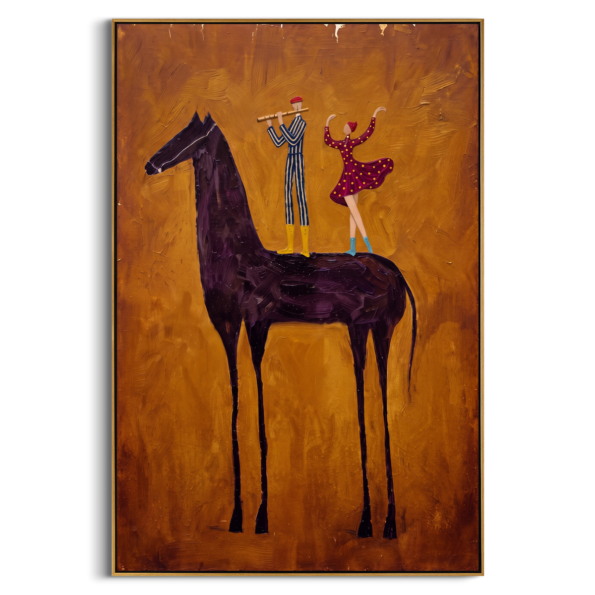 "Brown Horse Dancer Painting" - Modern Heavy Impasto Western Animal Artwork | Brown & Black Palette Knife Painting | Luxury Vertical Wall Art #PT 828