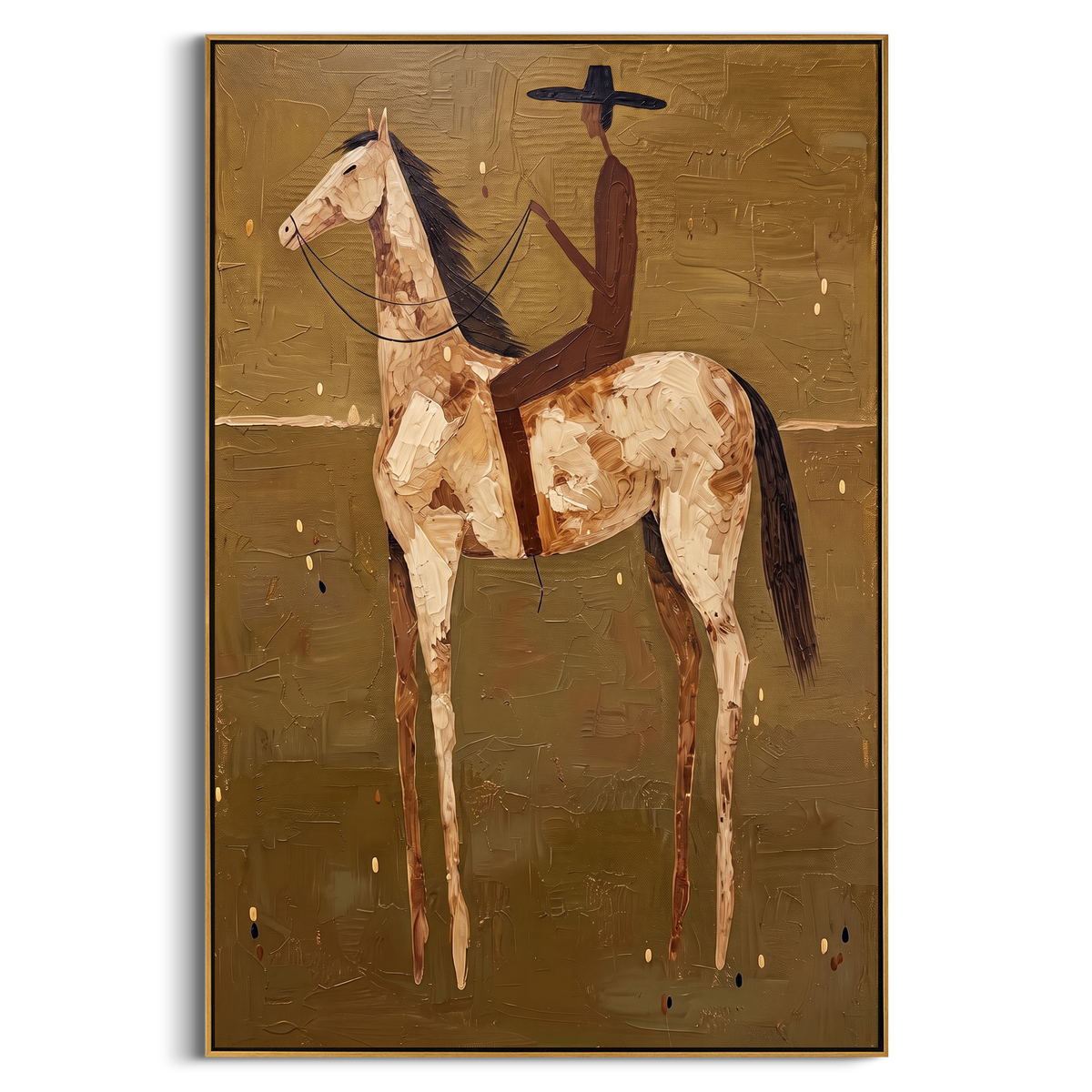 "Brown Rider Horse Painting" - Modern Heavy Impasto Western Animal Artwork | Brown & White Palette Knife Painting | Luxury Vertical Wall Art #PT 833