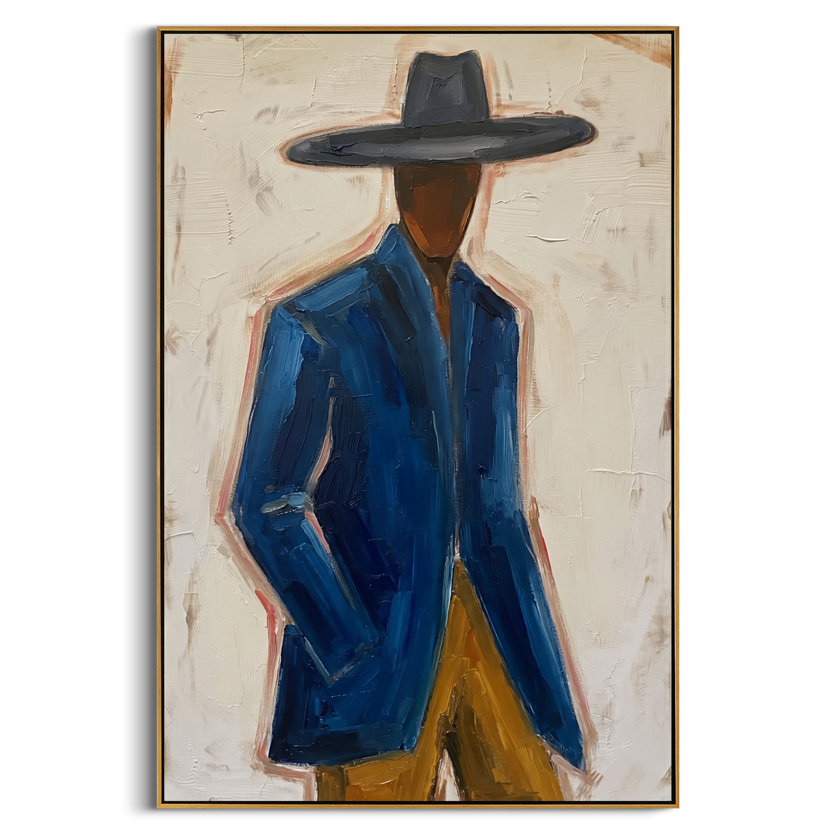 "Blue Hat Figure Painting" - Modern Heavy Impasto Abstract Artwork | Blue & White Palette Knife Painting | Luxury Vertical Wall Art #PT 843