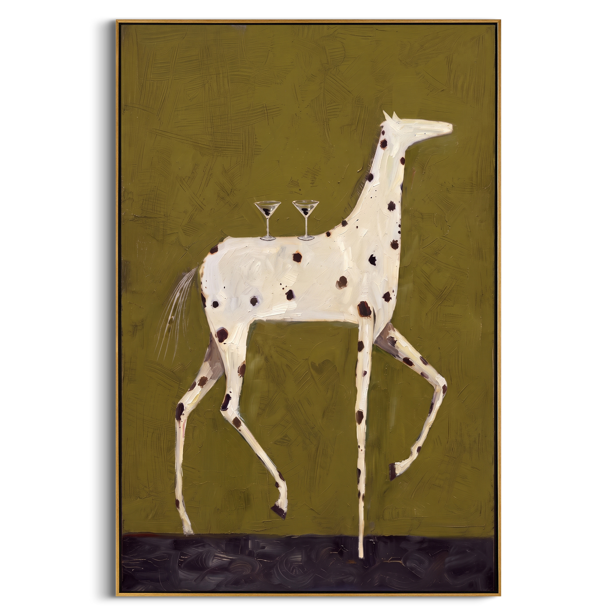 "White Spotted Horse Painting" - Modern Heavy Impasto Western Animal Artwork | Natural & White Palette Knife Painting | Luxury Vertical Wall Art #PT 845
