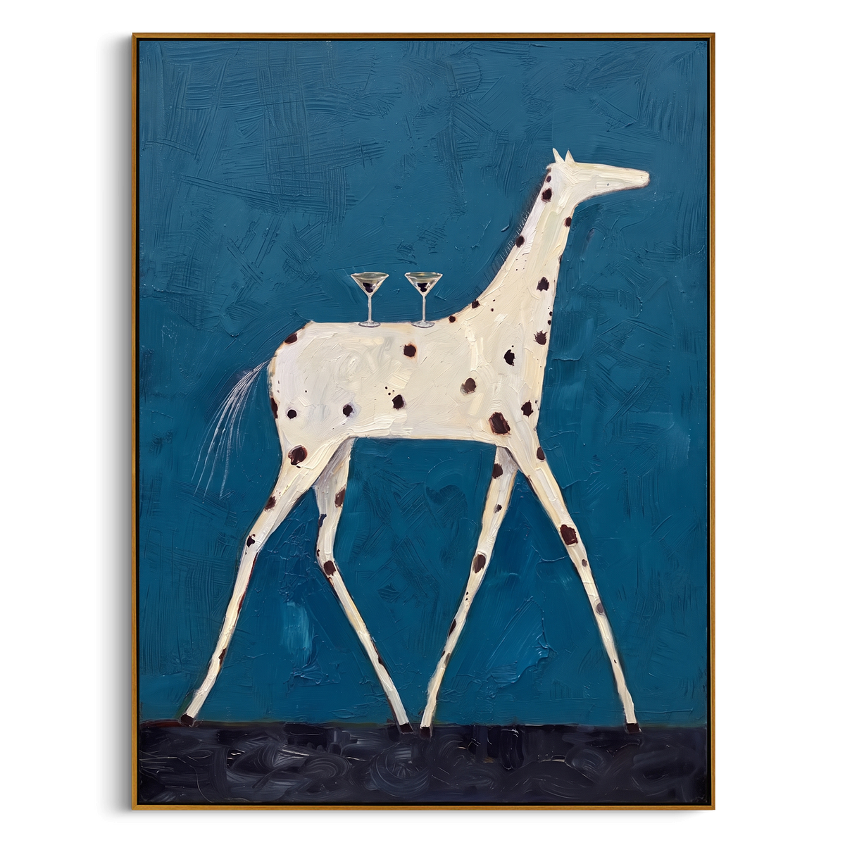 "Blue White Spotted Horse Painting" - Modern Heavy Impasto Western Animal Artwork | Blue & White Palette Knife Painting | Luxury Vertical Wall Art #PT 846