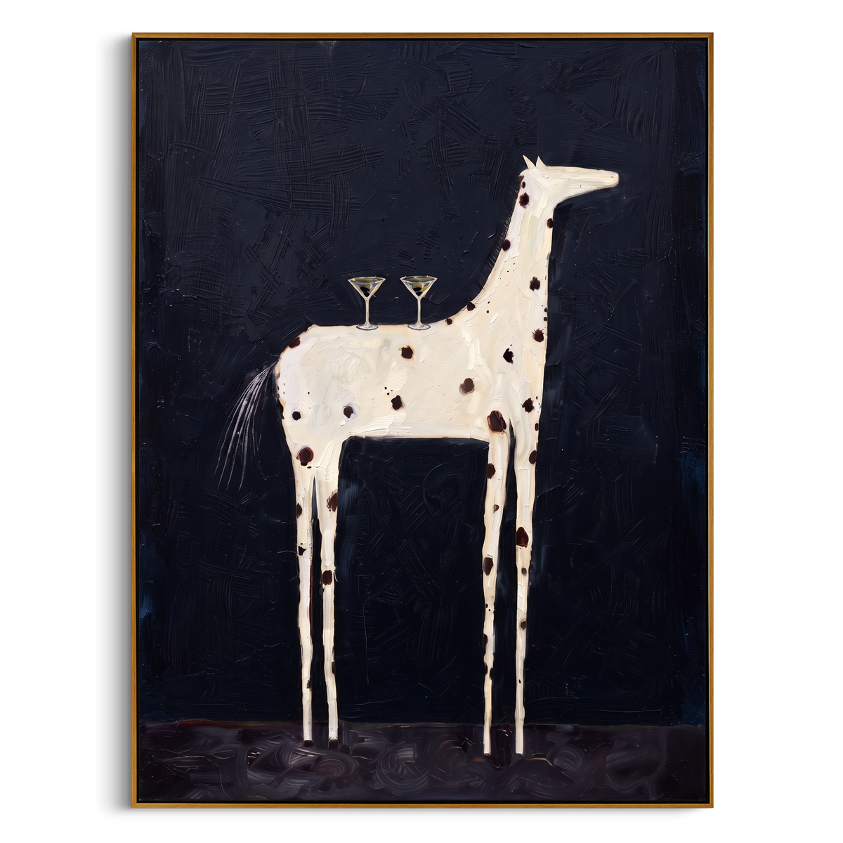 "Dark Blue Spotted Horse Painting" - Modern Heavy Impasto Western Animal Artwork | Blue & White Palette Knife Painting | Luxury Vertical Wall Art #PT 848