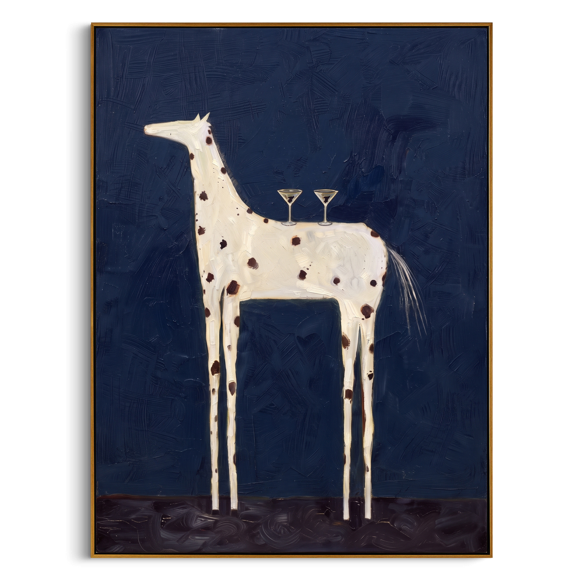 "Dark Blue Spotted Horse Painting" - Modern Heavy Impasto Western Animal Artwork | Blue & White Palette Knife Painting | Luxury Vertical Wall Art #PT 849