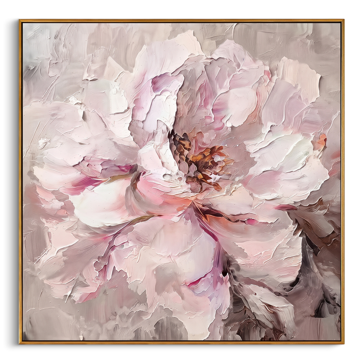"Pink White Flower Texture Painting" - Modern Heavy Impasto Floral Abstract | White & Pink Palette Knife Painting | Luxury Square Wall Art #PT 877