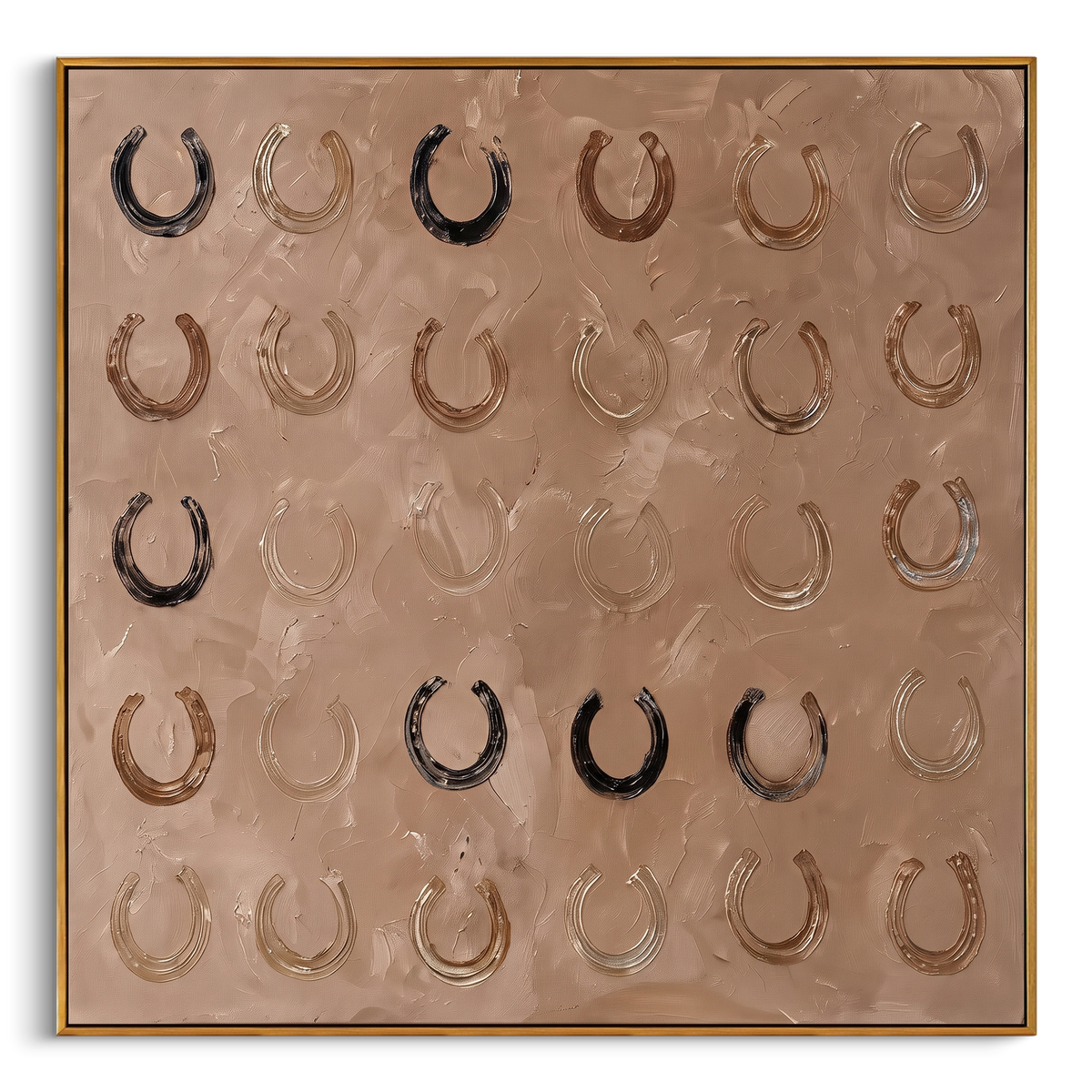 "Horseshoe Pattern Texture Painting" - Modern Heavy Impasto Western Animal Artwork | Beige & Brown Palette Knife Painting | Luxury Square Wall Art #PT 880