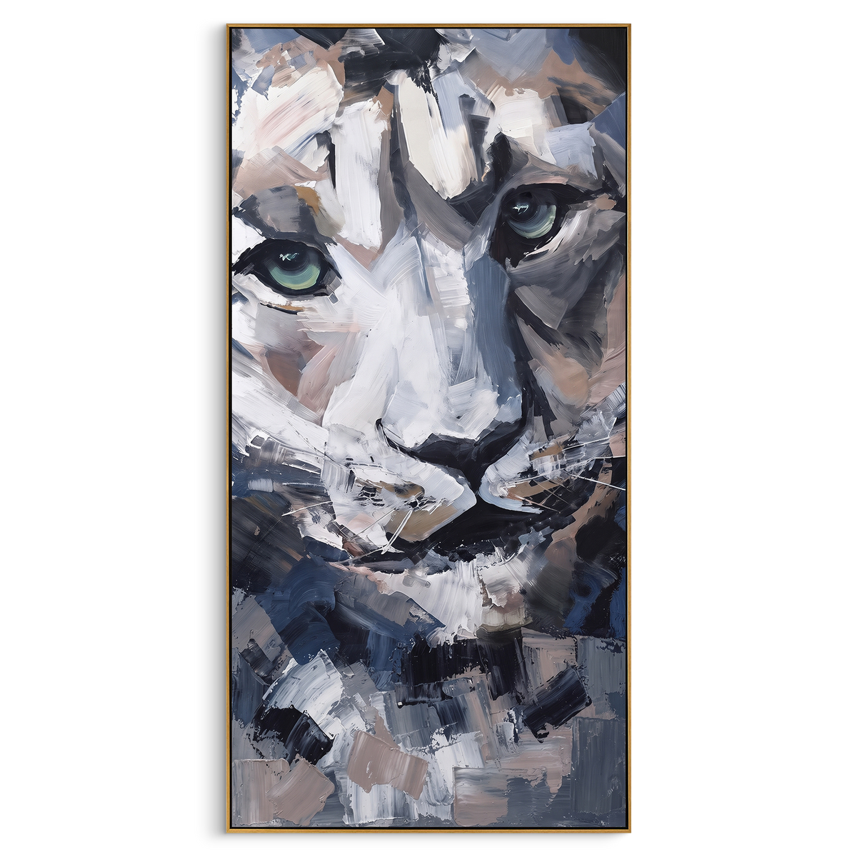 "White Tiger Portrait Painting" - Modern Heavy Impasto Western Animal Artwork | White & Grey Palette Knife Painting | Luxury Wall Wall Art #PT 884