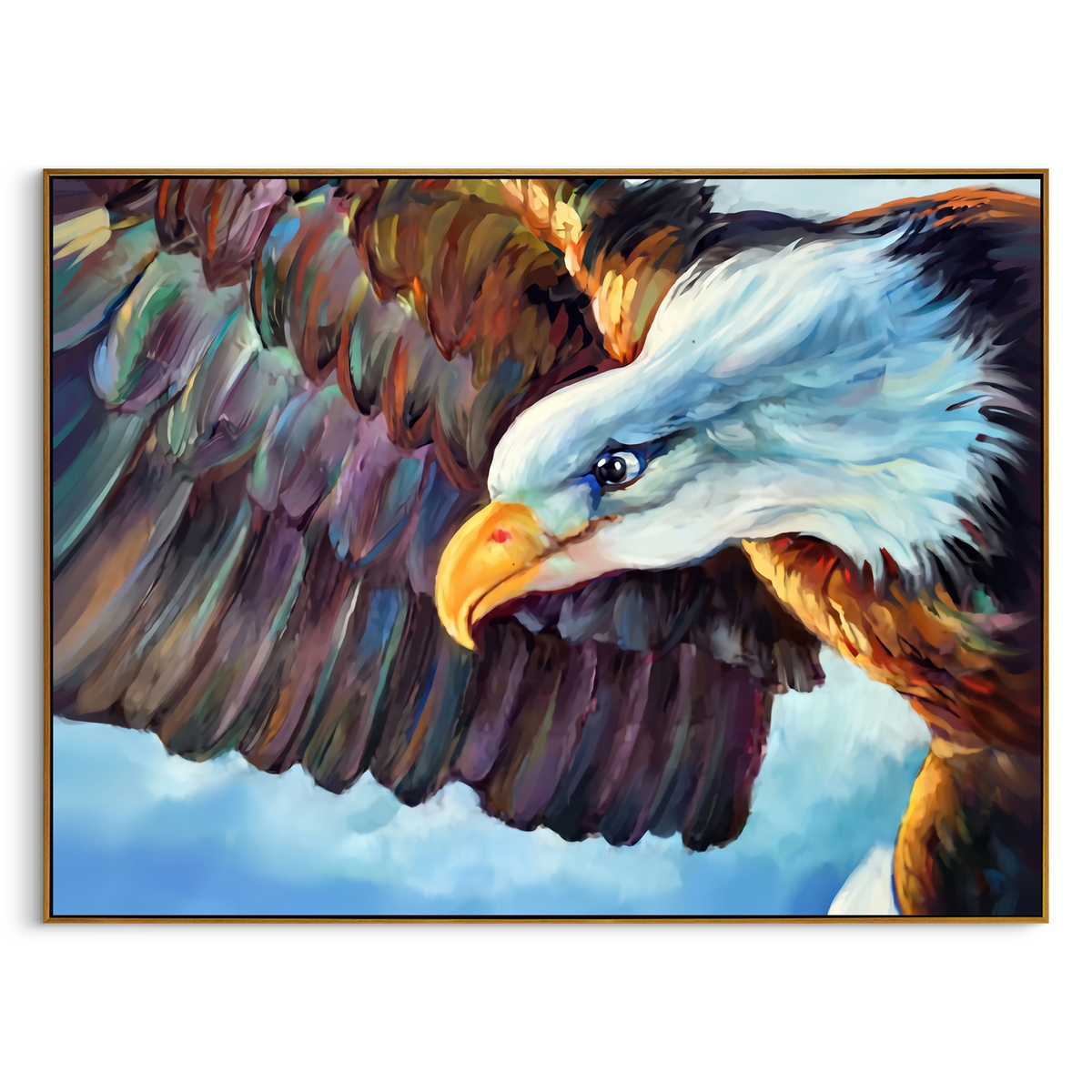 "Eagle Portrait Painting" - Modern Heavy Impasto Western Animal Artwork | White & Brown Palette Knife Painting | Luxury Horizontal Wall Art #PT 896