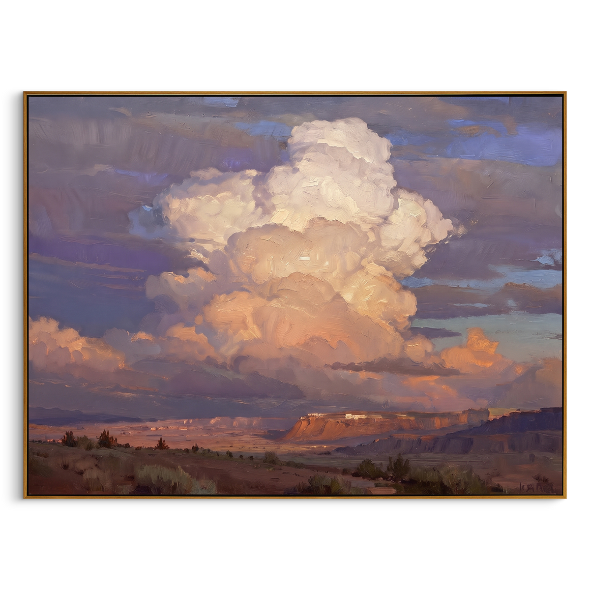 "Desert Cloud Landscape Painting" - Modern Heavy Impasto Abstract Artwork | Purple & Beige Palette Knife Painting | Luxury Horizontal Wall Art #PT 902