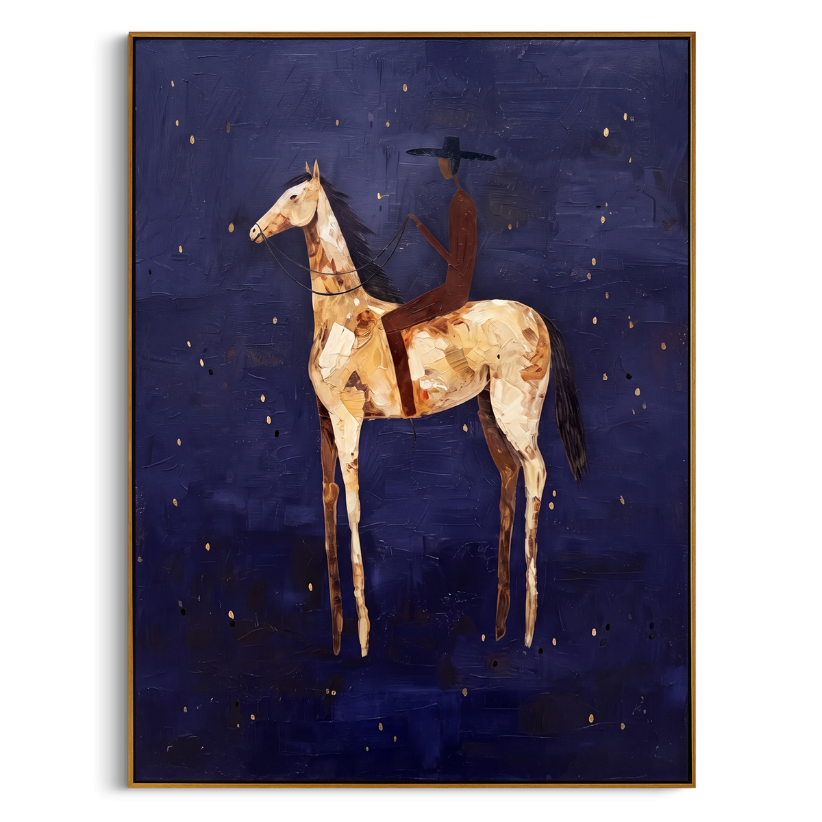 "Blue Minimal Rider Horse Painting" - Modern Heavy Impasto Coastal Landscape | Blue & Brown Palette Knife Painting | Luxury Vertical Wall Art #PT 909