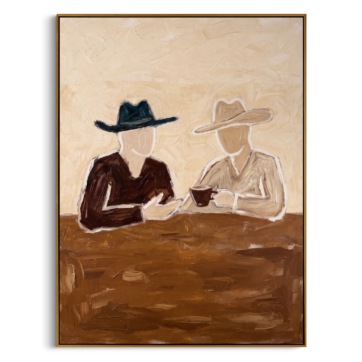"Neutral Western Coffee Painting" - Modern Heavy Impasto Coastal Landscape | Brown & Beige Palette Knife Painting | Luxury Vertical Wall Art #PT 916