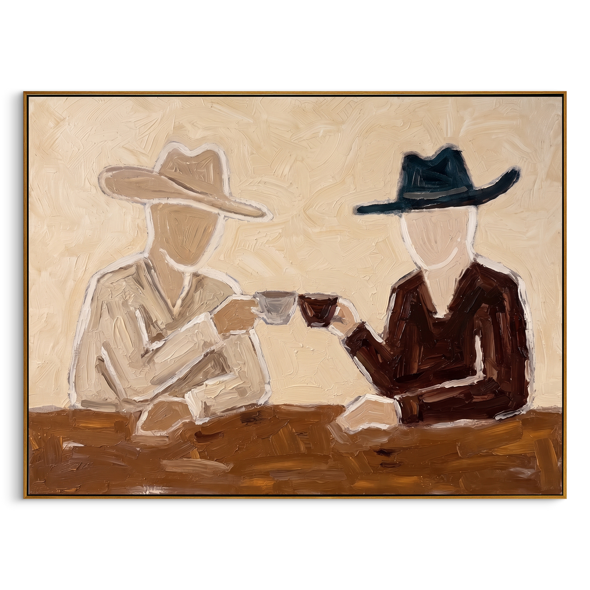 "Neutral Western Toast Painting" - Modern Heavy Impasto Western Animal Artwork | Brown & Beige Palette Knife Painting | Luxury Horizontal Wall Art #PT 919