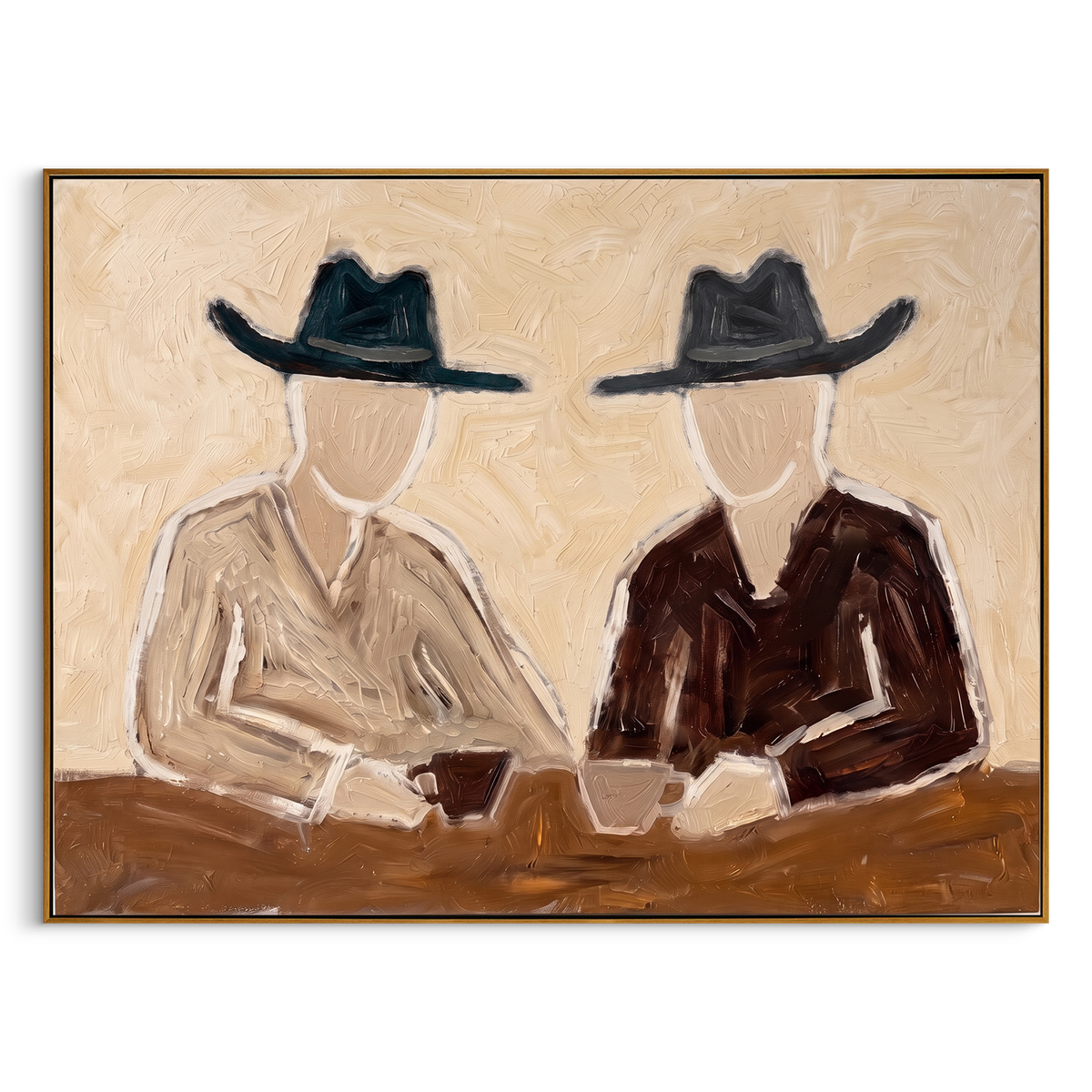 "Classic Western Coffee Painting" - Modern Heavy Impasto Coastal Landscape | Brown & Beige Palette Knife Painting | Luxury Horizontal Wall Art #PT 921
