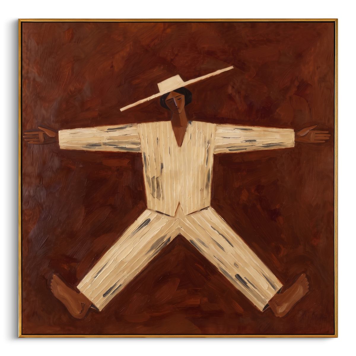 "Western Star Pose Painting" - Modern Heavy Impasto Western Animal Artwork | Brown & Beige Palette Knife Painting | Luxury Square Wall Art #PT 935