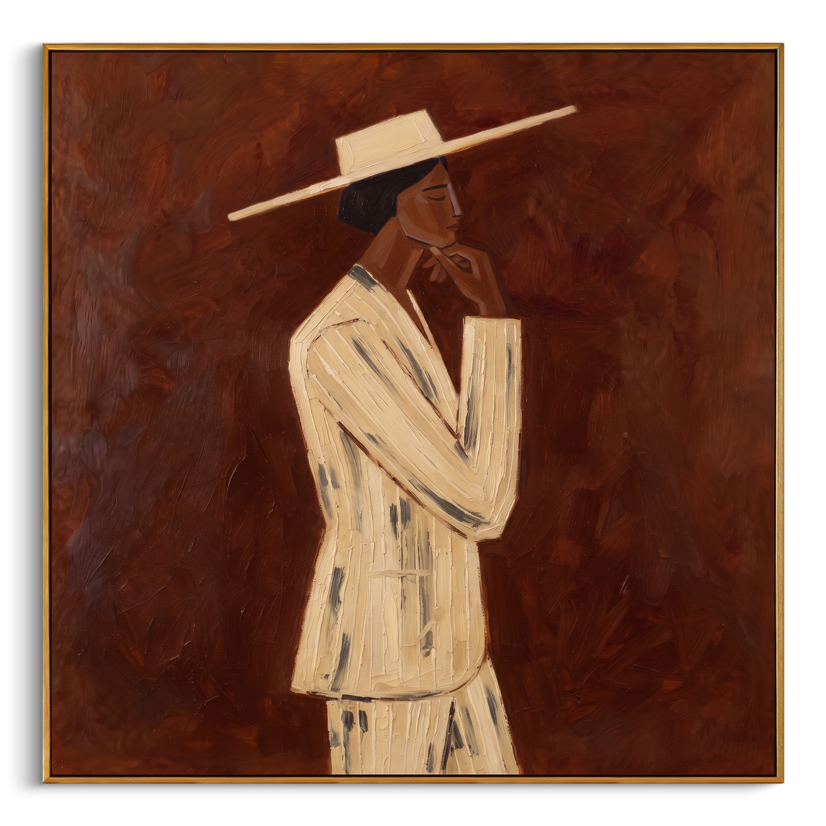 "Brown Western Profile Painting" - Modern Heavy Impasto Western Animal Artwork | Brown & Beige Palette Knife Painting | Luxury Square Wall Art #PT 937