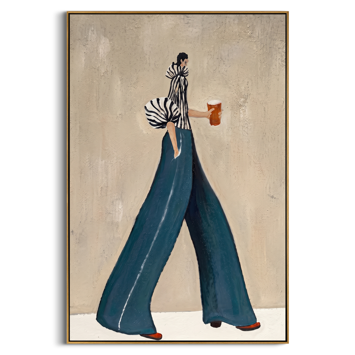 "Teal Fashion Figure Painting" - Modern Heavy Impasto Abstract Artwork | Blue & Beige Palette Knife Painting | Luxury Vertical Wall Art #PT 943