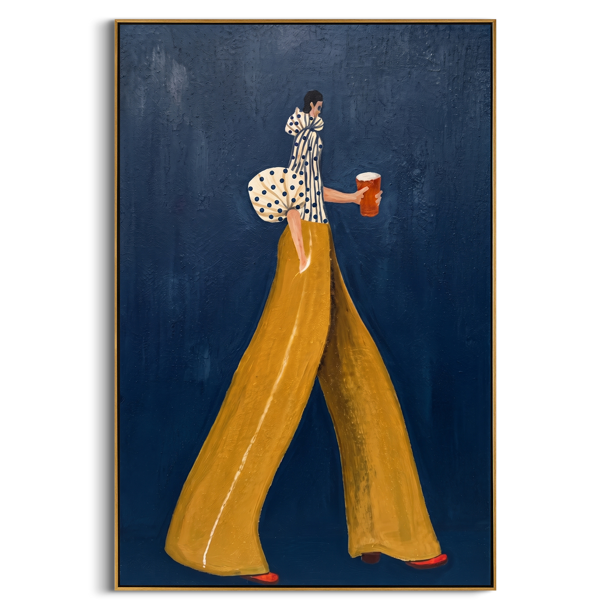 "Yellow Fashion Figure Painting" - Modern Heavy Impasto Abstract Artwork | Blue & Yellow Palette Knife Painting | Luxury Vertical Wall Art #PT 944