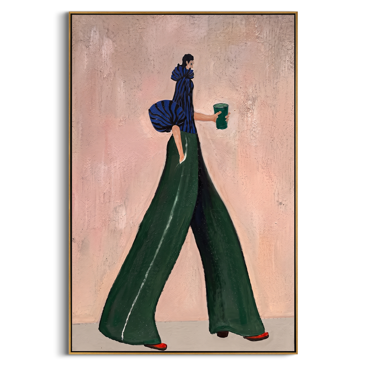 "Green Fashion Figure Painting" - Modern Heavy Impasto Abstract Artwork | Green & Blue Palette Knife Painting | Luxury Vertical Wall Art #PT 945