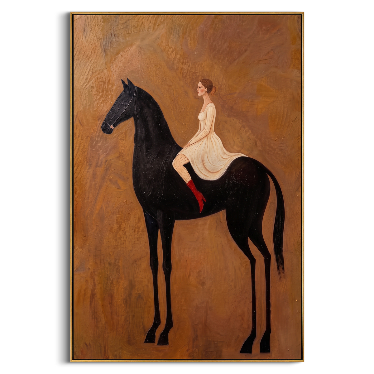 "Black Horse Rider Painting" - Modern Heavy Impasto Coastal Landscape | Brown & Black Palette Knife Painting | Luxury Vertical Wall Art #PT 946