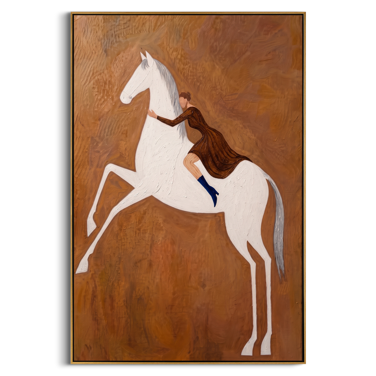 "Warm Black Horse Rider Painting" - Modern Heavy Impasto Coastal Landscape | Brown & Black Palette Knife Painting | Luxury Vertical Wall Art #PT 950