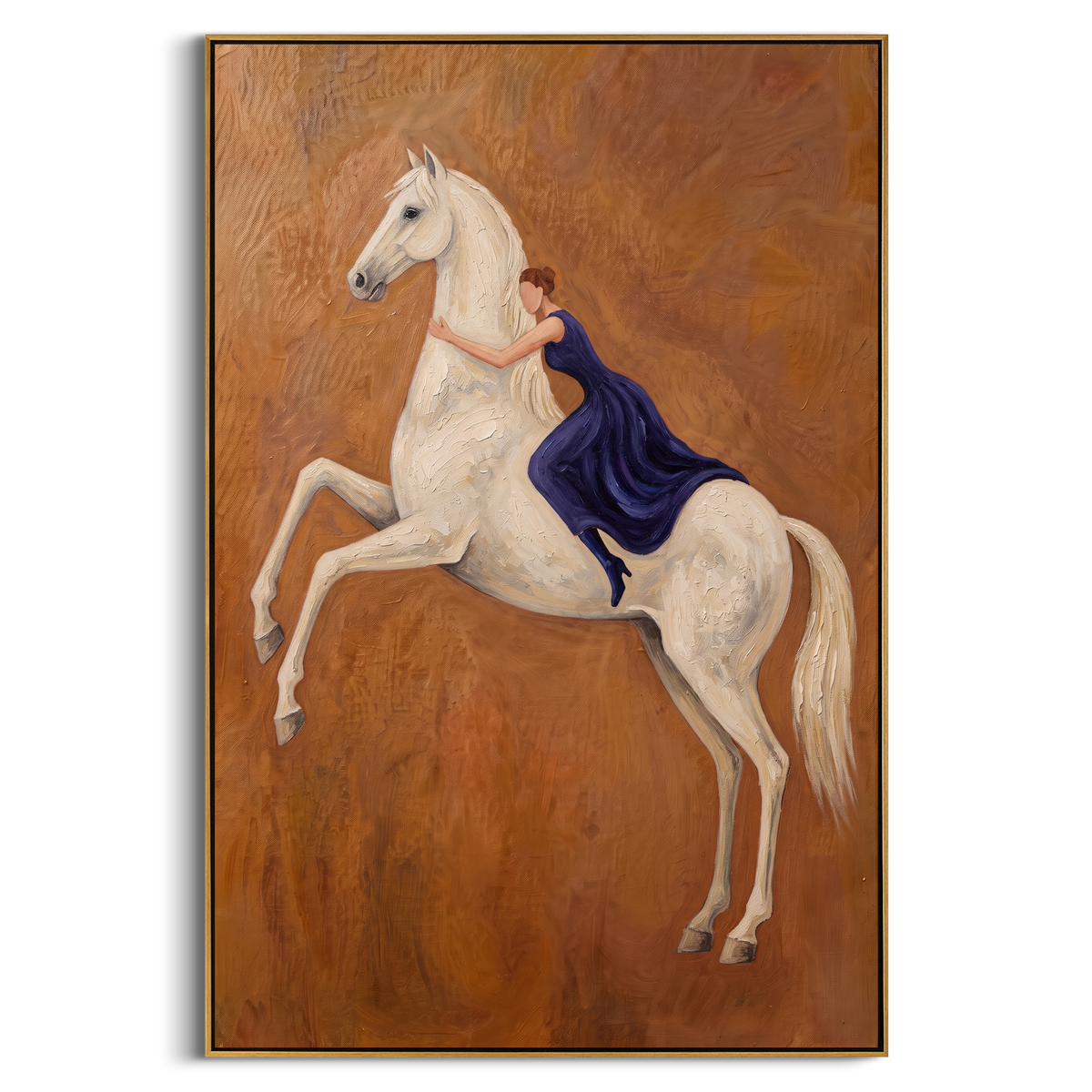 "Purple Dress Horse Rider Painting" - Modern Heavy Impasto Western Animal Artwork | Brown & White Palette Knife Painting | Luxury Vertical Wall Art #PT 953