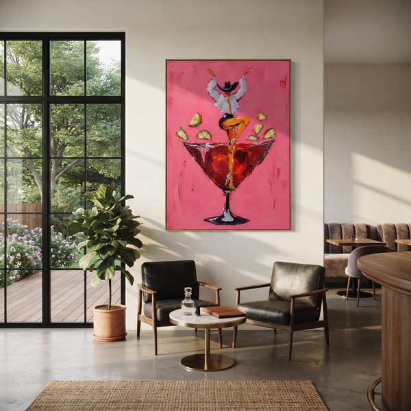 "Pink Cocktail Dancer Painting" - Modern Heavy Impasto Abstract Artwork | Pink & Red Palette Knife Painting | Luxury Vertical Wall Art #PT 962