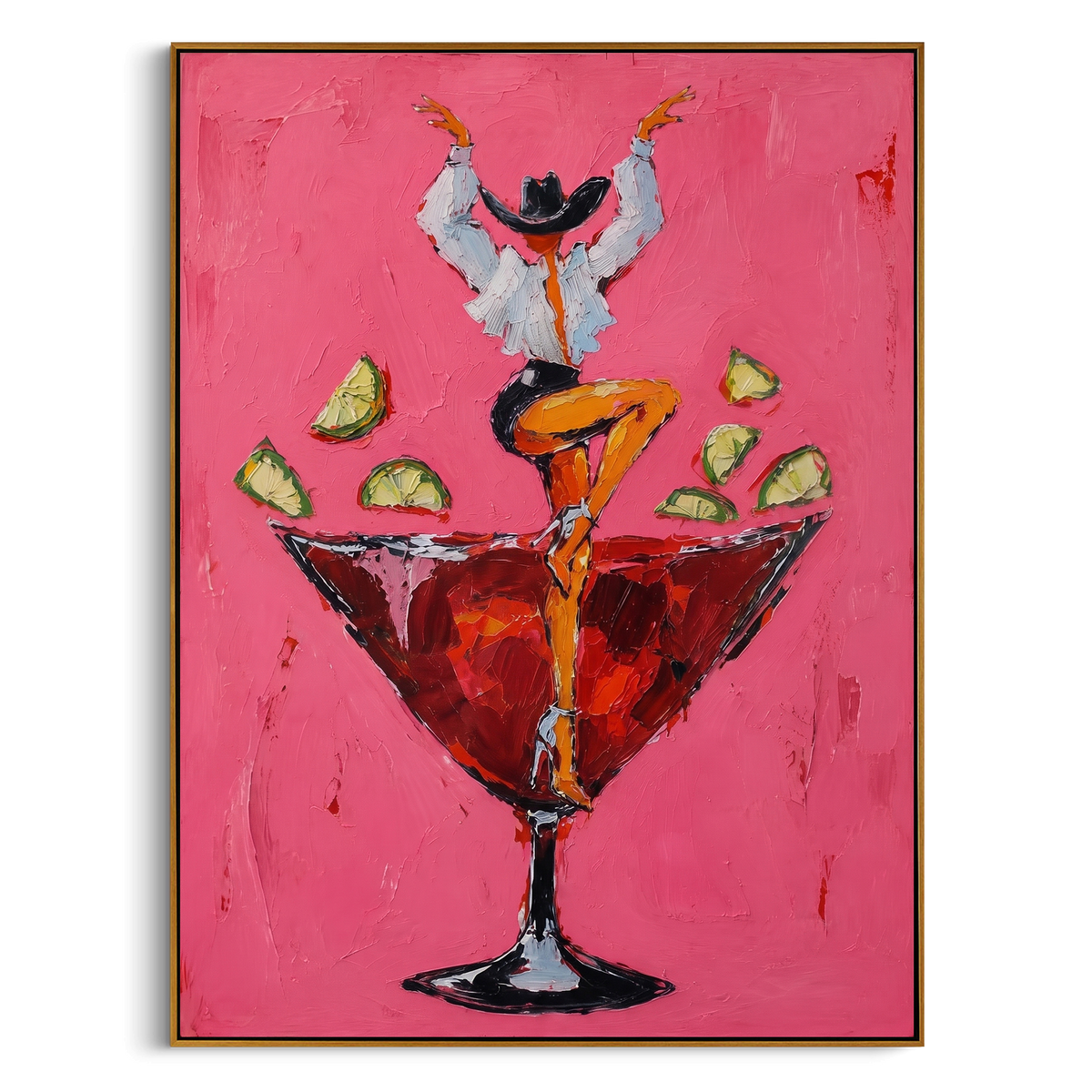 "Pink Cocktail Dancer Painting" - Modern Heavy Impasto Abstract Artwork | Pink & Red Palette Knife Painting | Luxury Vertical Wall Art #PT 962