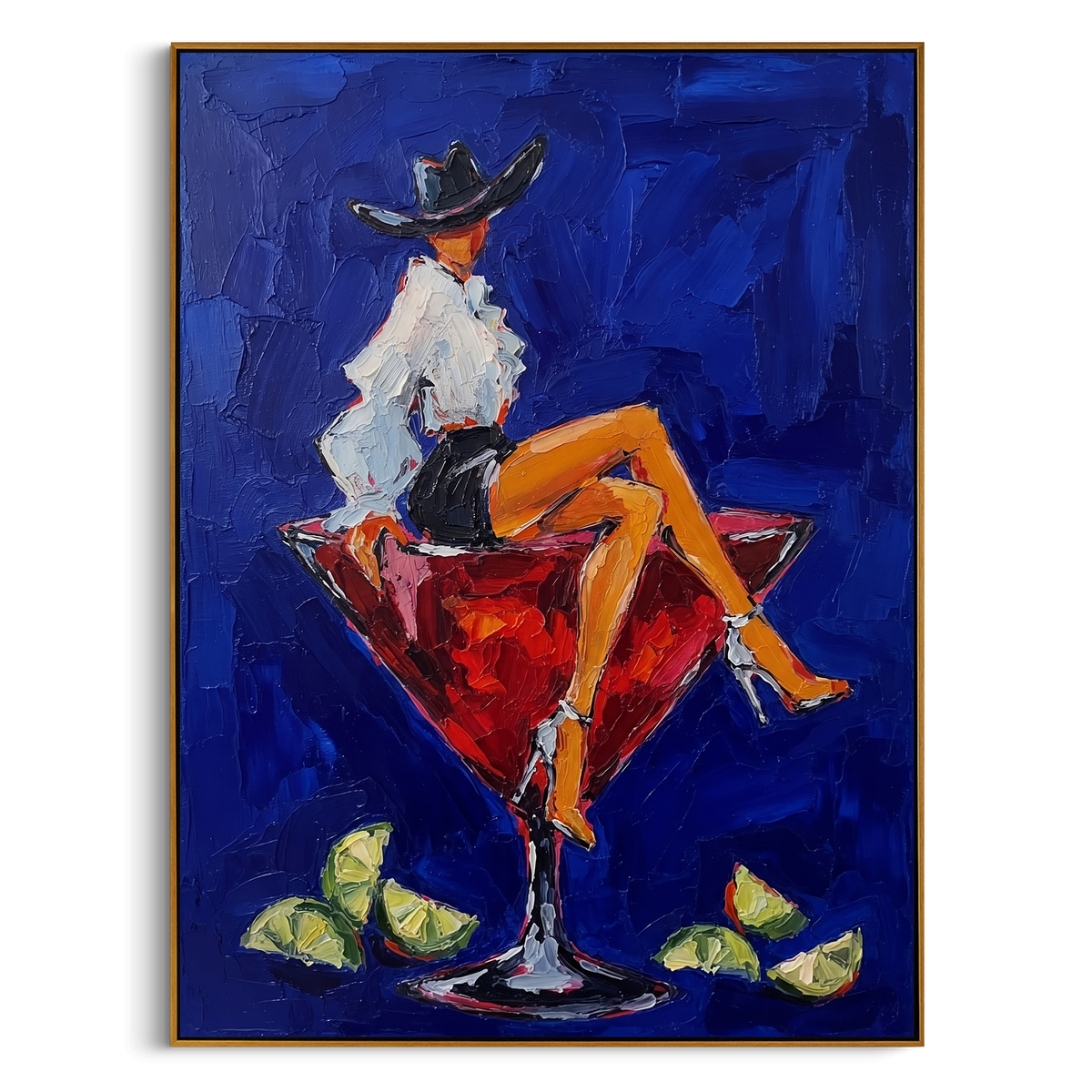 "Blue Cocktail Dancer Painting" - Modern Heavy Impasto Coastal Landscape | Blue & Red Palette Knife Painting | Luxury Vertical Wall Art #PT 963