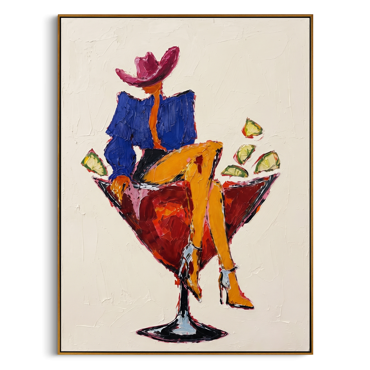 "Cream Cocktail Figure Painting" - Modern Heavy Impasto Coastal Landscape | White & Blue Palette Knife Painting | Luxury Vertical Wall Art #PT 966