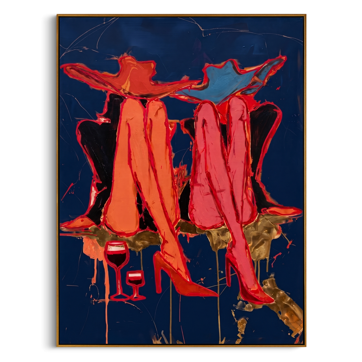 "Blue Fashion Legs Painting" - Modern Heavy Impasto Geometric Abstract | Blue & Red Palette Knife Painting | Luxury Vertical Wall Art #PT 968