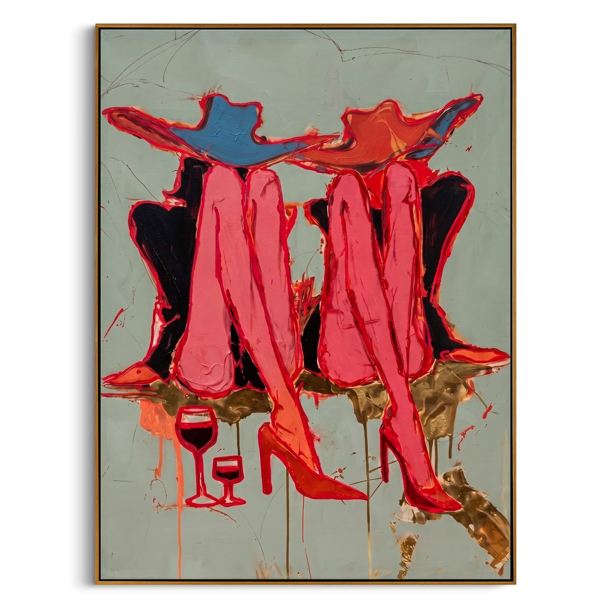 "Mint Fashion Legs Painting" - Modern Heavy Impasto Abstract Artwork | Green & Red Palette Knife Painting | Luxury Vertical Wall Art #PT 969