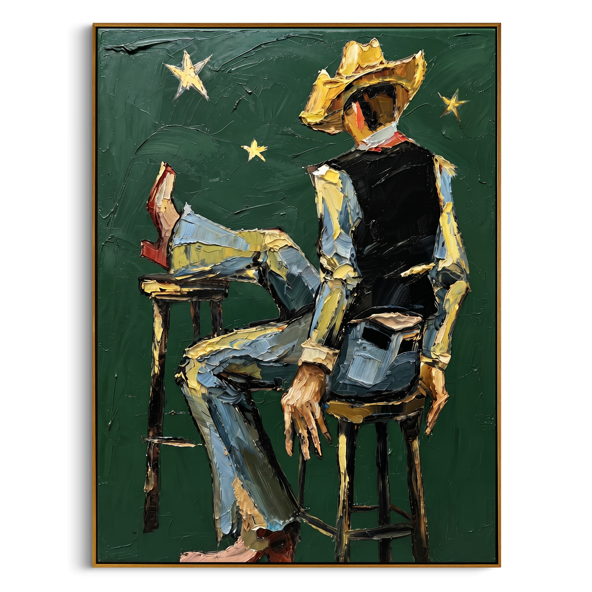 "Cream Seated Cowboy Painting" - Modern Heavy Impasto Coastal Landscape | Beige & Blue Palette Knife Painting | Luxury Vertical Wall Art #PT 990